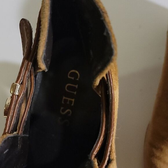 Guess  Brown Suede Cutout Heeled Booties Size 7 - Picture 8 of 10